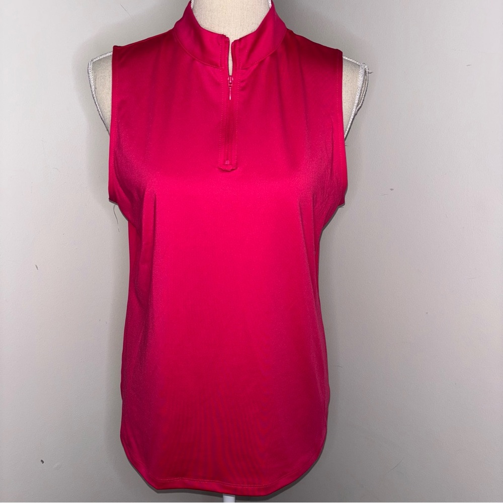 Tommy Bahama NEW hot pink sleeveless 1/4 zip stretch active top size Large